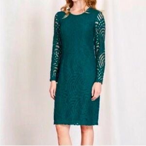 Boden Emerald Green Lace Overlay Zeta Ponte Knit Sheath Dress